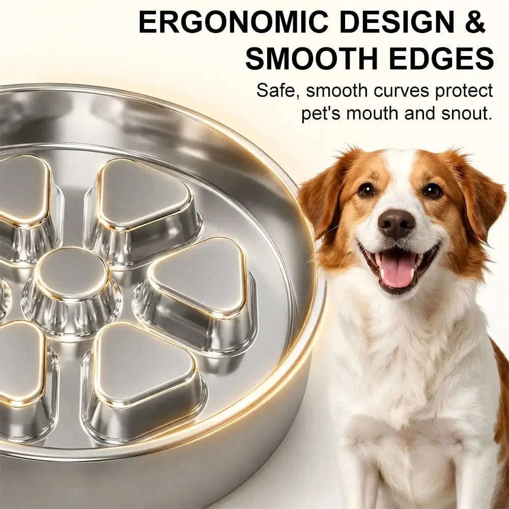 Stainless Steel Slow Feeder Dog Bowl - 2.5-Cup Non-Slip for Medium-Large Dogs, Aids Healthy Digestion,
