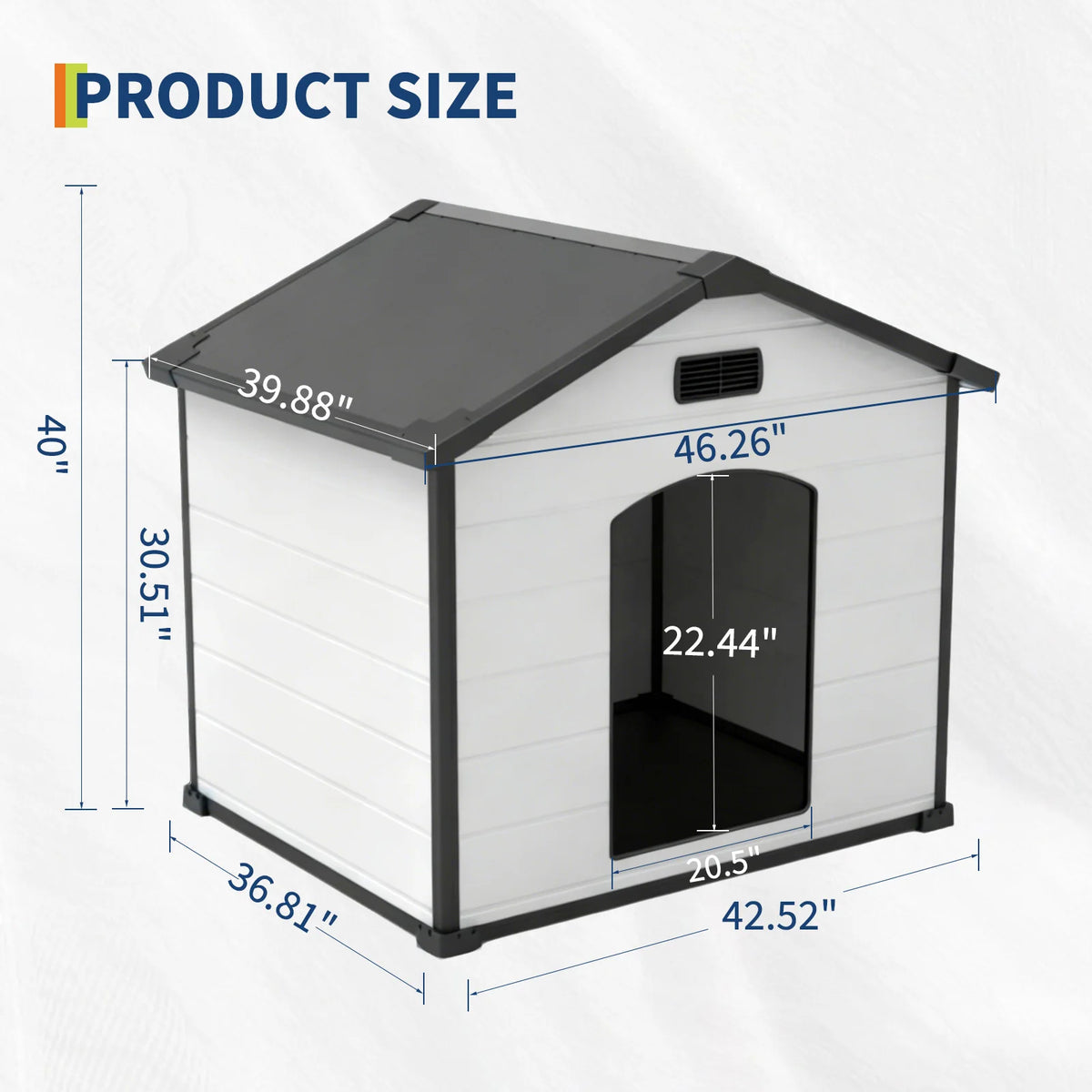 Large Waterproof Dog House for Indoor & Outdoor Use with Removable Roof, Elevated Floor Air Vents – 57L x 47W x 50H