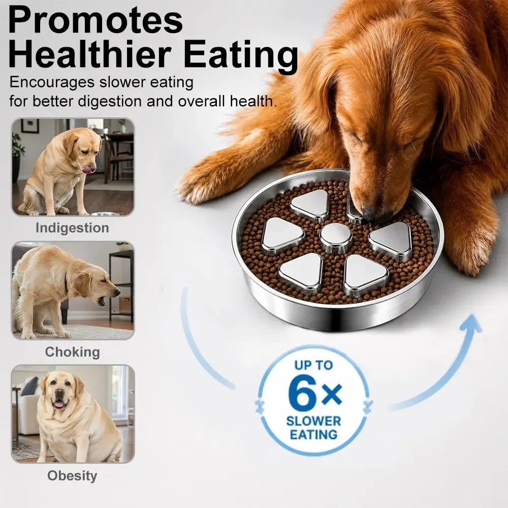 Stainless Steel Slow Feeder Dog Bowl - 2.5-Cup Non-Slip for Medium-Large Dogs, Aids Healthy Digestion,