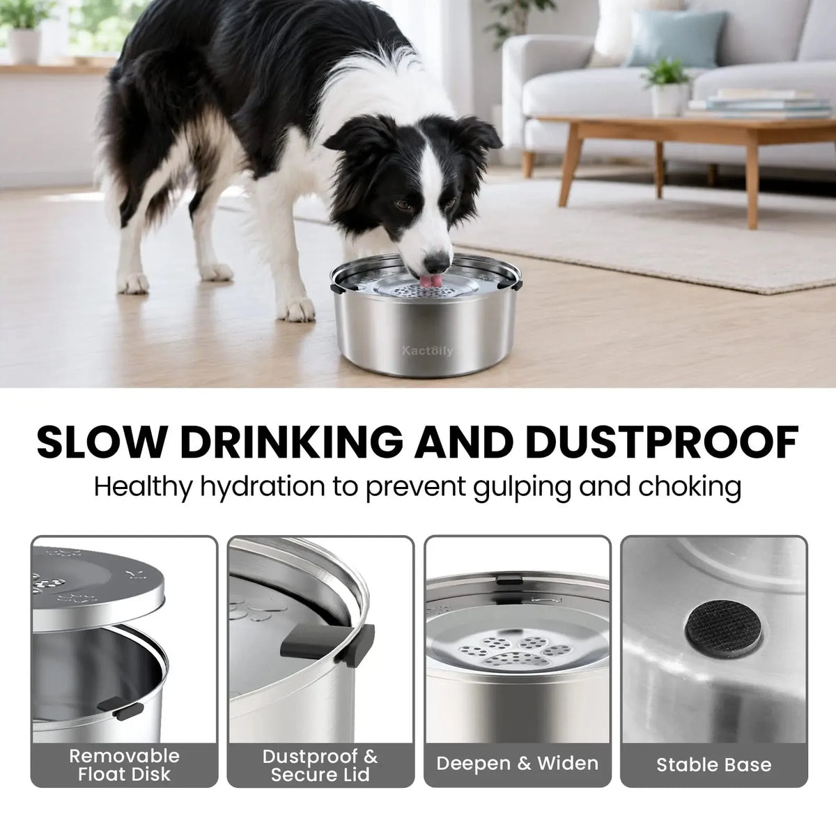 Dog Water Bowl, No-Spill & Splash-Proof  for Medium & Large Dogs