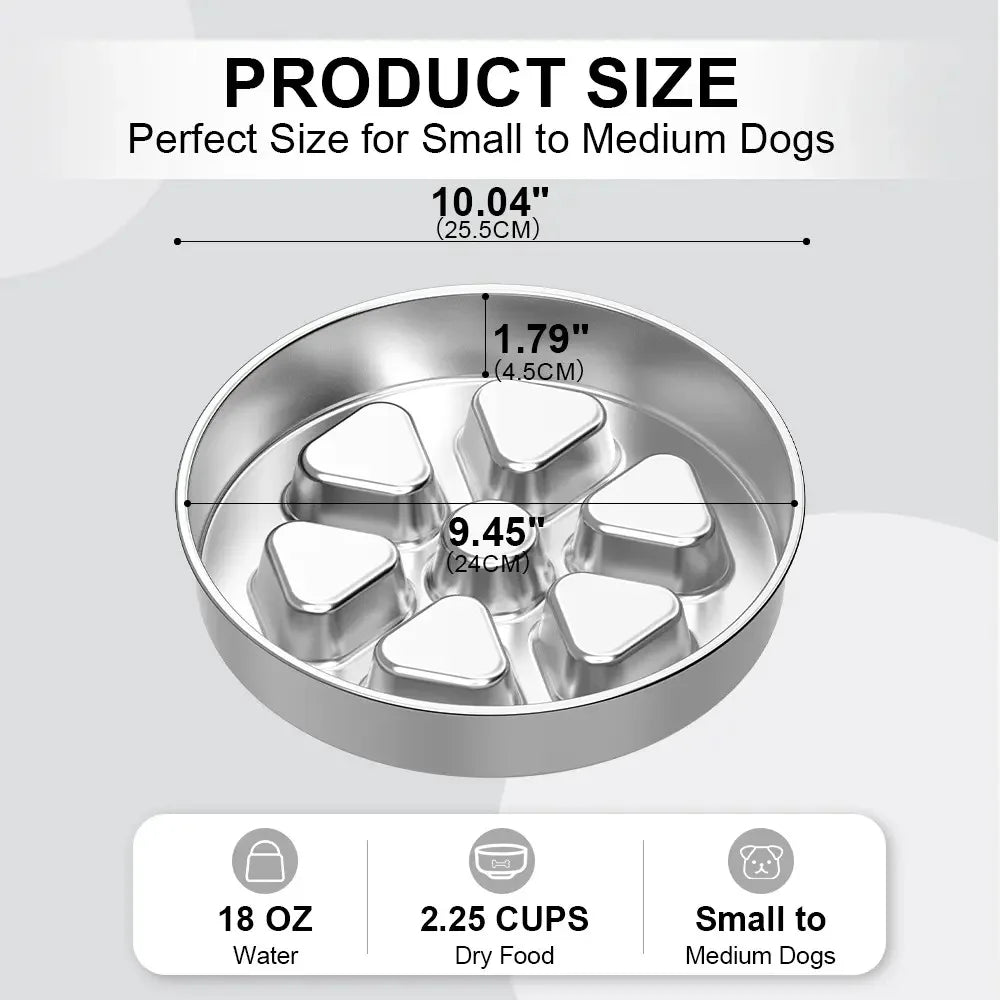 Stainless Steel Slow Feeder Dog Bowl - 2.5-Cup Non-Slip for Medium-Large Dogs, Aids Healthy Digestion,