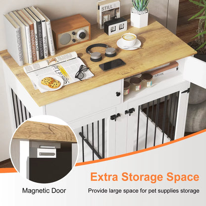 Large Indoor Dog Kennel, with Storage Drawers & Removable Divider for Medium/Large Dogs & Two Dogs,