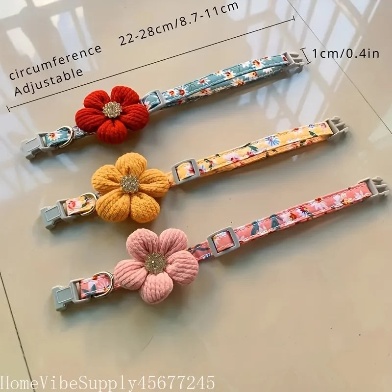 Floral Pet Collar for Small Dogs & Cats, Soft Adjustable Flower Charm and Detachable Bell,