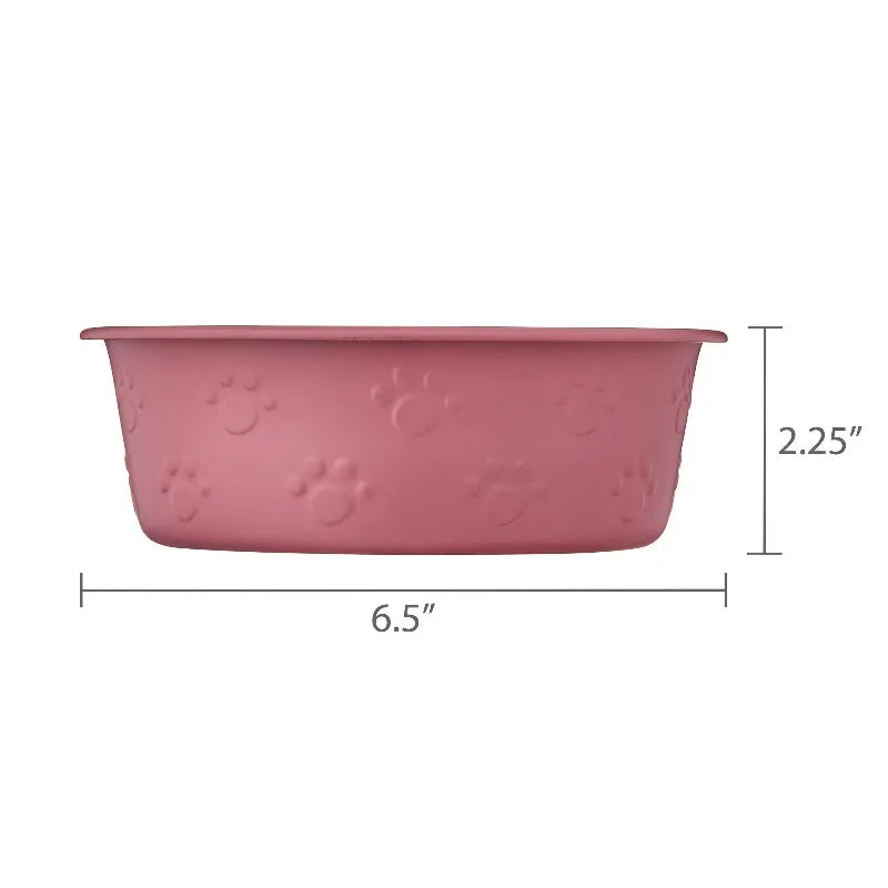 Medium Stainless Steel Embossed Dog Bowl, Pink Paws，