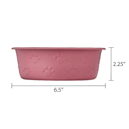 Medium Stainless Steel Embossed Dog Bowl, Pink Paws，