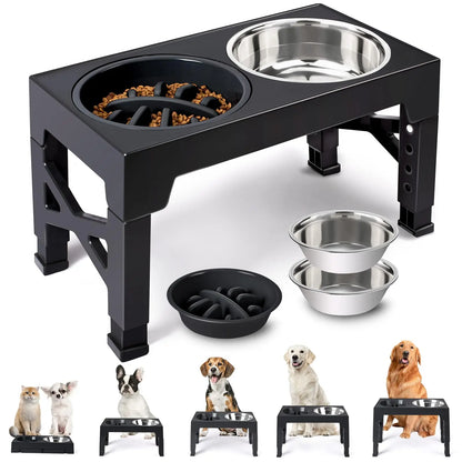 Adjustable Elevated Dog Feeder Stainless Steel Food Water Bowls,  for Small Medium Large Dogs