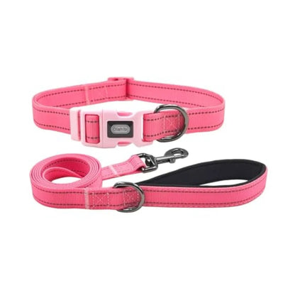 Dog Collar Leash Set, with Safety Reflective Strips, 5 Feet Matching Leash, Neoprene Padded Handle, Adjustable