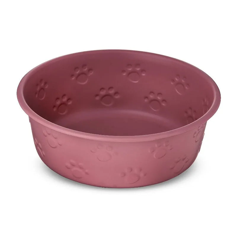 Medium Stainless Steel Embossed Dog Bowl, Pink Paws，