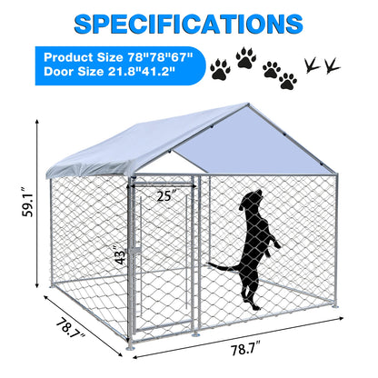 Large Outdoor Dog Kennel 200x150x200cm, Heavy Duty Metal Pet Cage with Waterproof Roof & Sun Protection for Backyard Garden Patio
