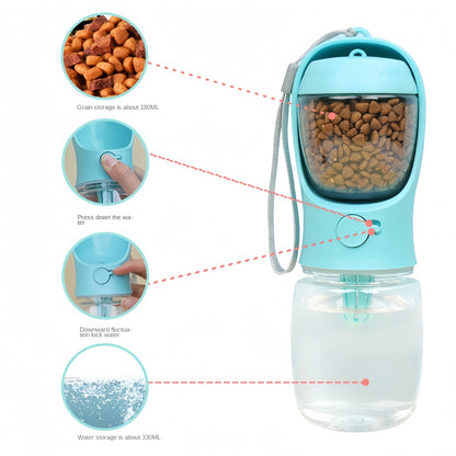 Portable Dog Cat Water Bottle with Storage Food  Container Outdoor, Travel