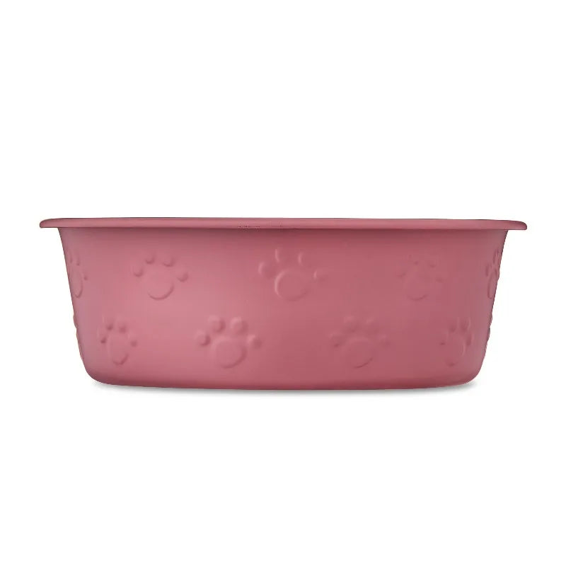 Medium Stainless Steel Embossed Dog Bowl, Pink Paws，