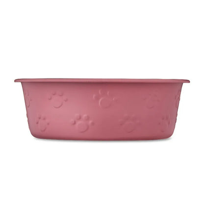 Medium Stainless Steel Embossed Dog Bowl, Pink Paws，