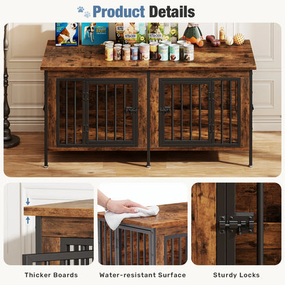 54 Inch Double Door Wooden Dog Cage with Divider  for Indoor Outdoor