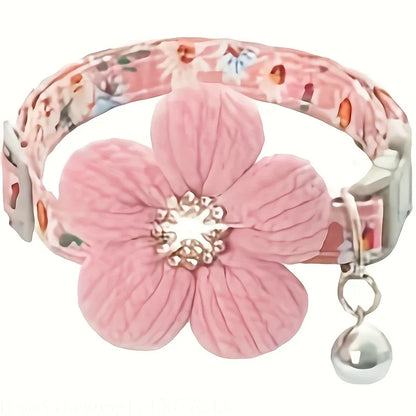 Floral Pet Collar for Small Dogs & Cats, Soft Adjustable Flower Charm and Detachable Bell,