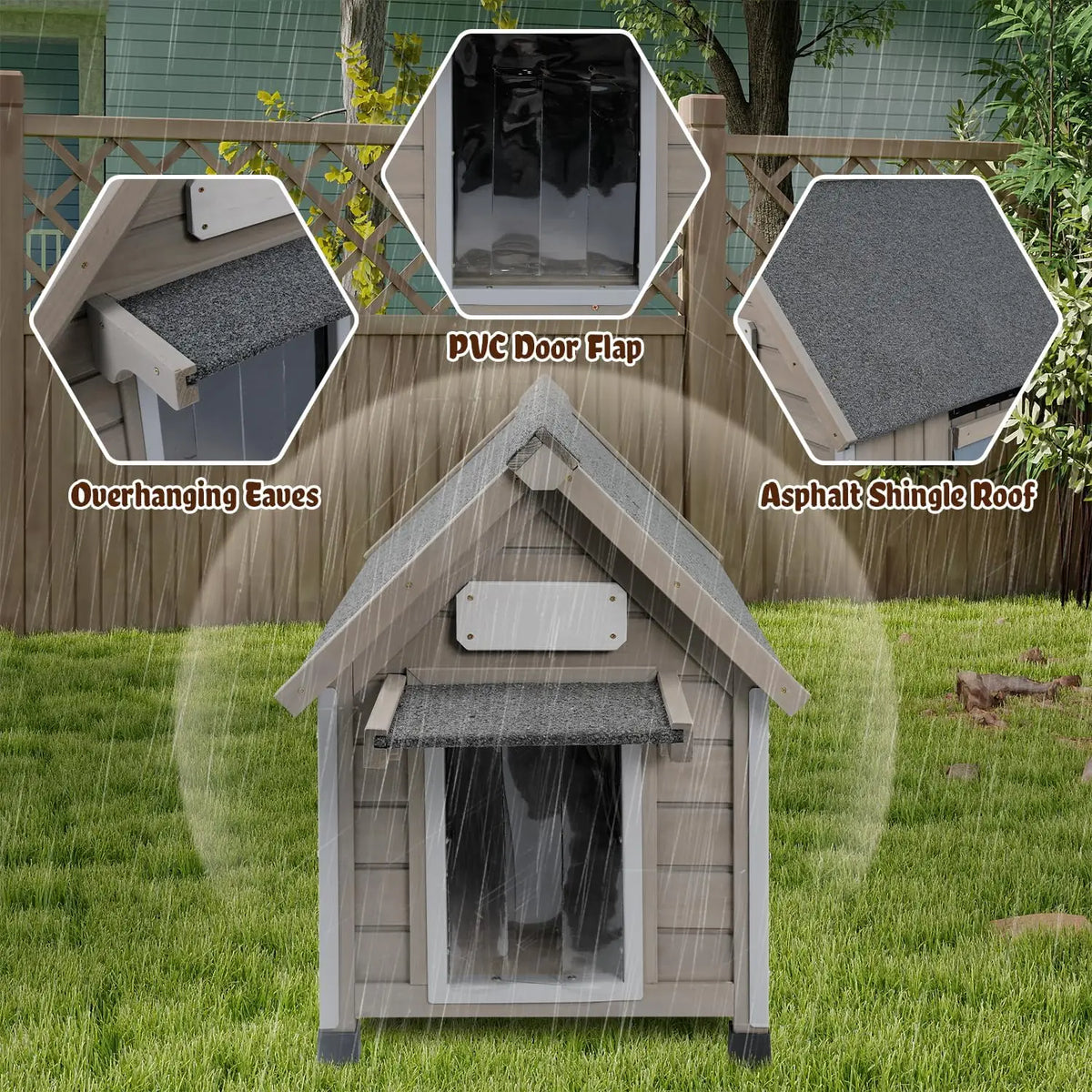 Wooden Outdoor Dog House for Small Dogs Ventilation Window, Raised Floor & Custom Nameplate
