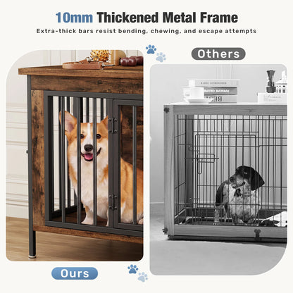 54 Inch Double Door Wooden Dog Cage with Divider  for Indoor Outdoor