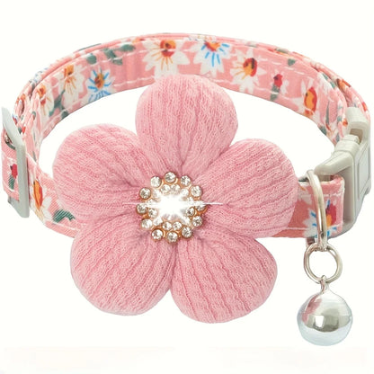 Floral Pet Collar for Small Dogs & Cats, Soft Adjustable Flower Charm and Detachable Bell,