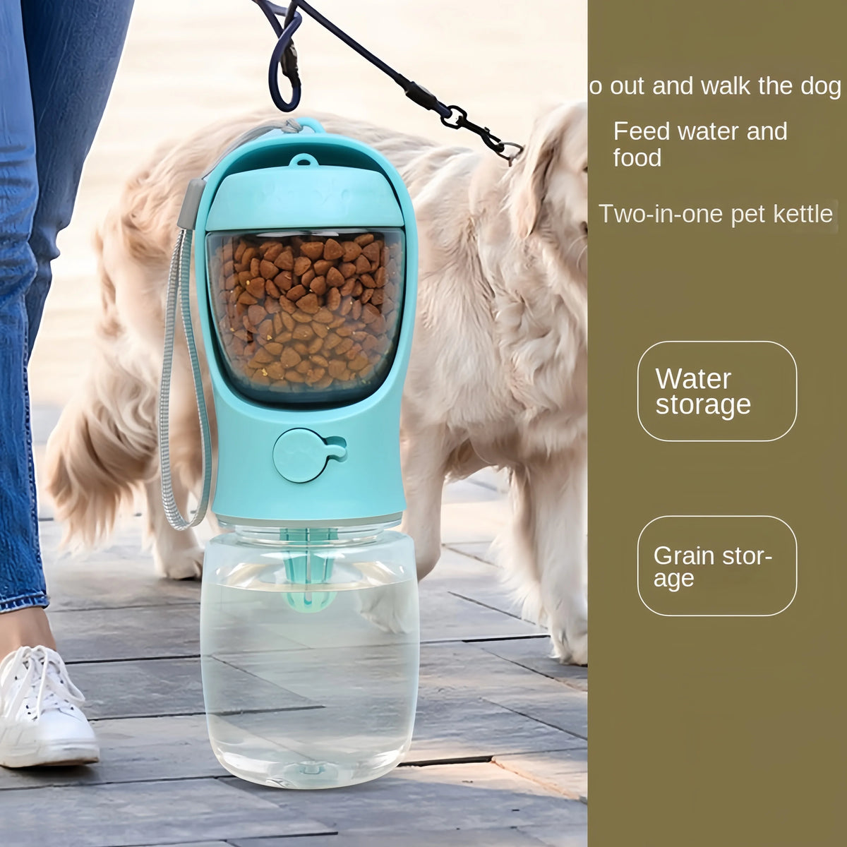 Portable Dog Cat Water Bottle with Storage Food  Container Outdoor, Travel