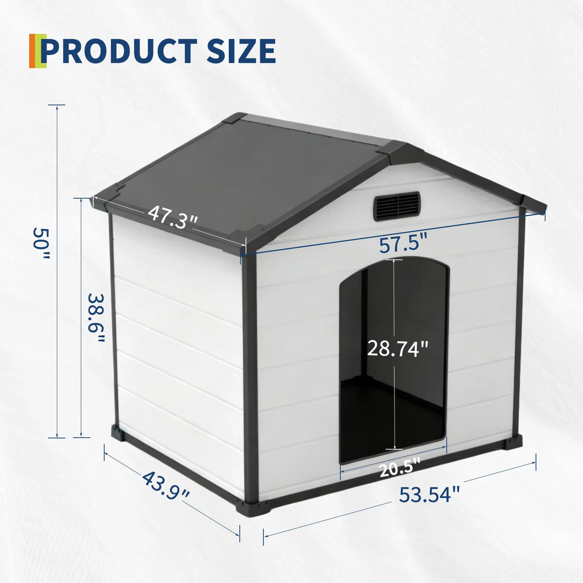 Large Waterproof Dog House for Indoor & Outdoor Use  with Removable Roof, Elevated Floor Air Vents – 57L x 47W x 50H