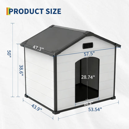 Large Waterproof Dog House for Indoor & Outdoor Use  with Removable Roof, Elevated Floor Air Vents – 57L x 47W x 50H