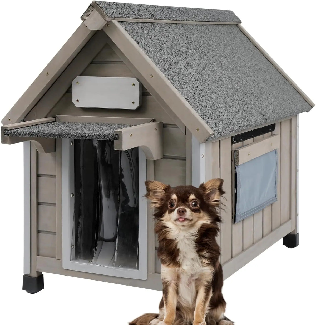 Wooden Outdoor Dog House for Small Dogs Ventilation Window, Raised Floor & Custom Nameplate