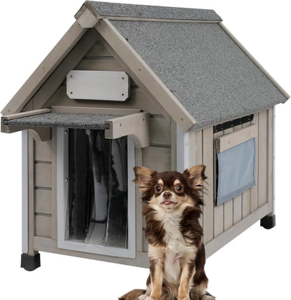 Wooden Outdoor Dog House for Small Dogs Ventilation Window, Raised Floor & Custom Nameplate