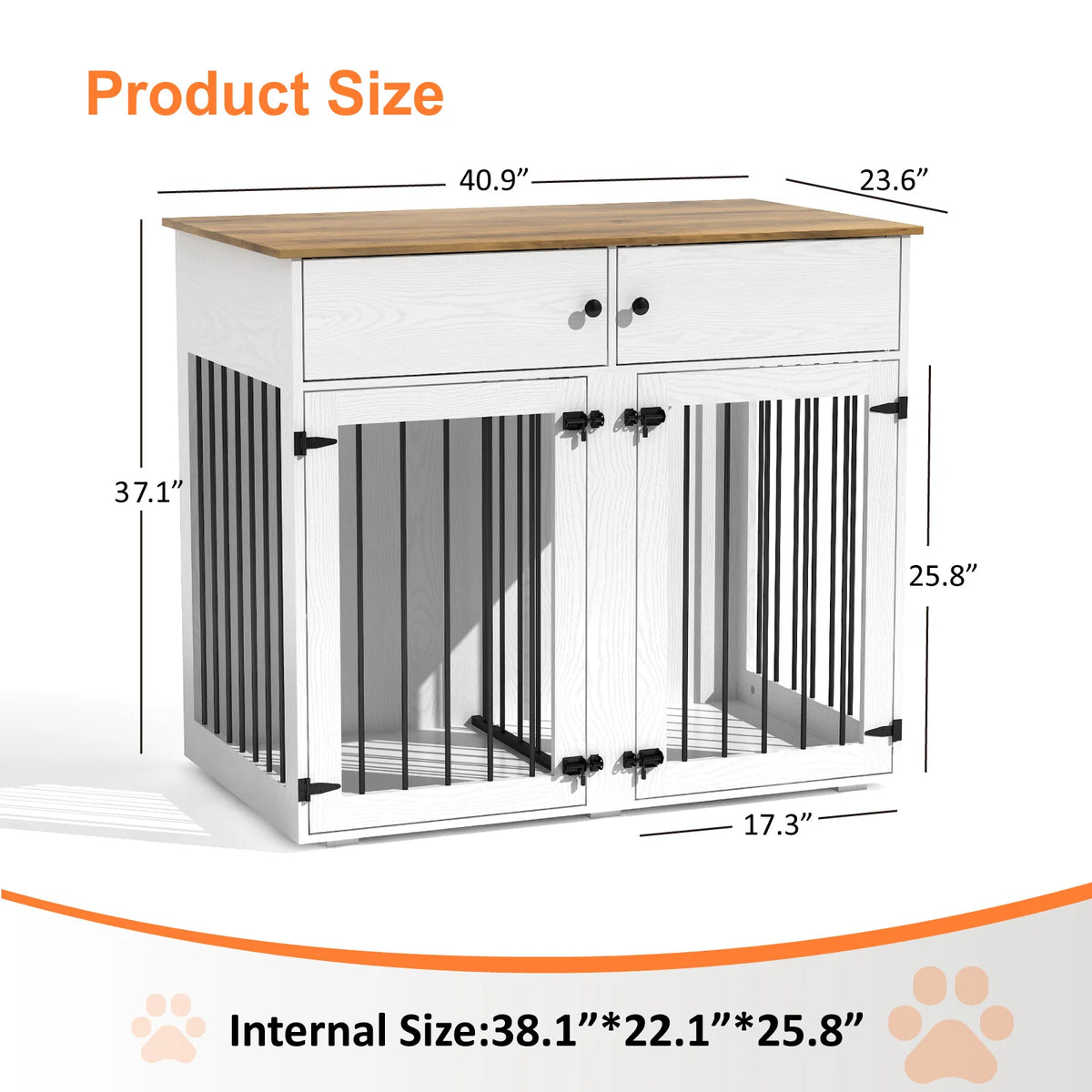 Large Indoor Dog Kennel, with Storage Drawers & Removable Divider for Medium/Large Dogs & Two Dogs,