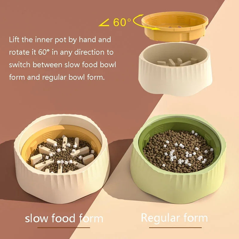 2 in 1 Rotatable Slow Feeder Dog Bowl 60° Anti-Choke Anti-Vomit for Cats and Dogs