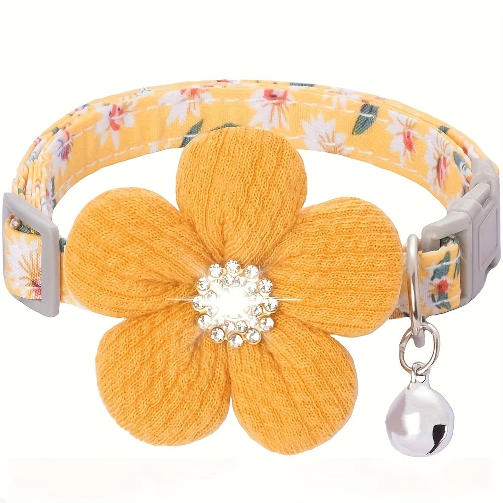 Floral Pet Collar for Small Dogs & Cats, Soft Adjustable Flower Charm and Detachable Bell,