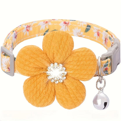 Floral Pet Collar for Small Dogs & Cats, Soft Adjustable Flower Charm and Detachable Bell,