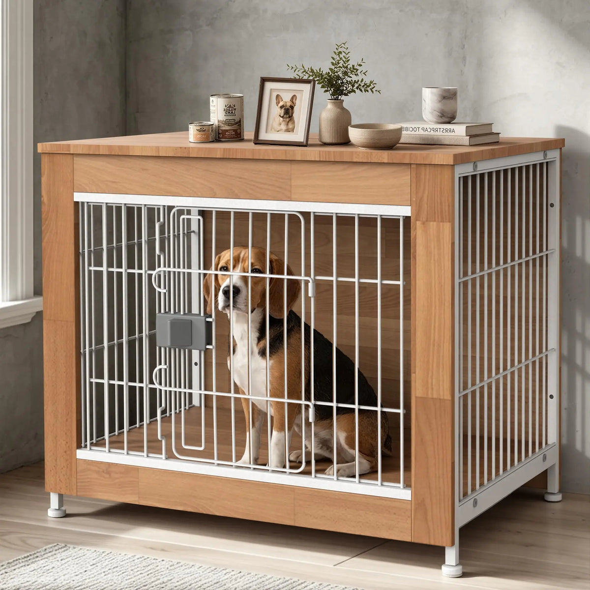 Wooden Dog Crate Furniture for Medium Dogs with High Anxiety –  Living Room or Bedroom