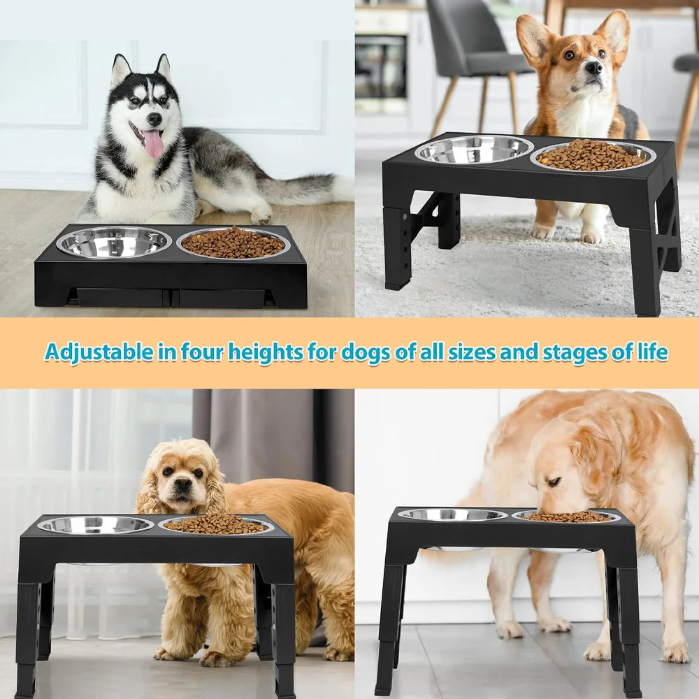 Adjustable Elevated Dog Feeder Stainless Steel Food Water Bowls,  for Small Medium Large Dogs