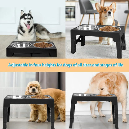 Adjustable Elevated Dog Feeder Stainless Steel Food Water Bowls,  for Small Medium Large Dogs
