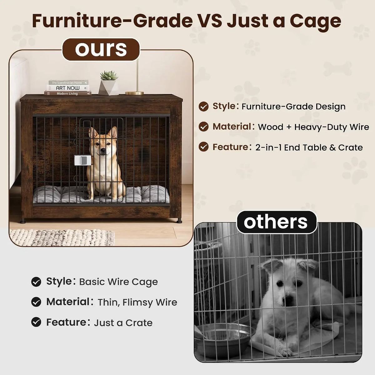 Wooden Dog Crate Furniture for Medium Dogs with High Anxiety –  Living Room or Bedroom
