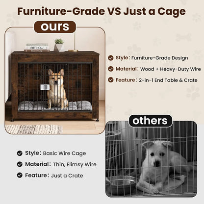 Wooden Dog Crate Furniture for Medium Dogs with High Anxiety –  Living Room or Bedroom