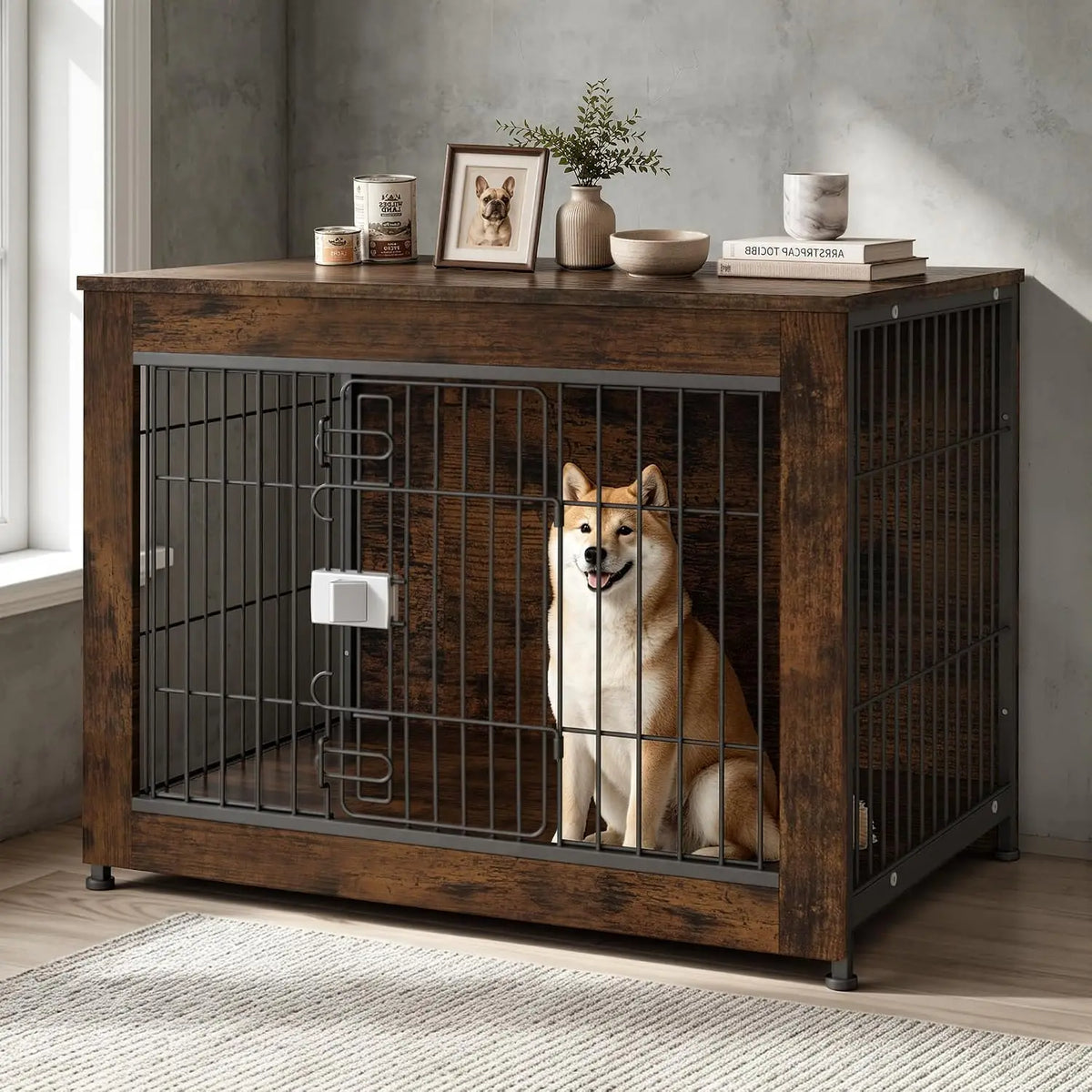 Wooden Dog Crate Furniture for Medium Dogs with High Anxiety –  Living Room or Bedroom