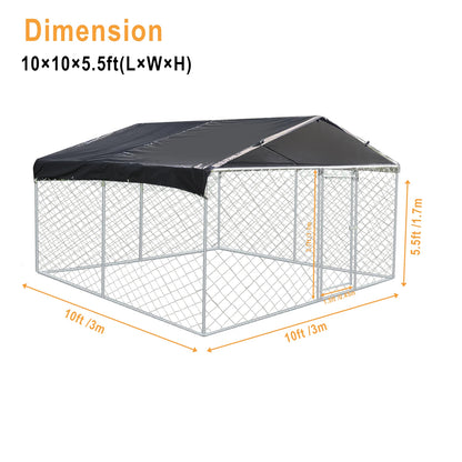 Large Outdoor Dog Kennel 200x150x200cm, Heavy Duty Metal Pet Cage with Waterproof Roof & Sun Protection for Backyard Garden Patio