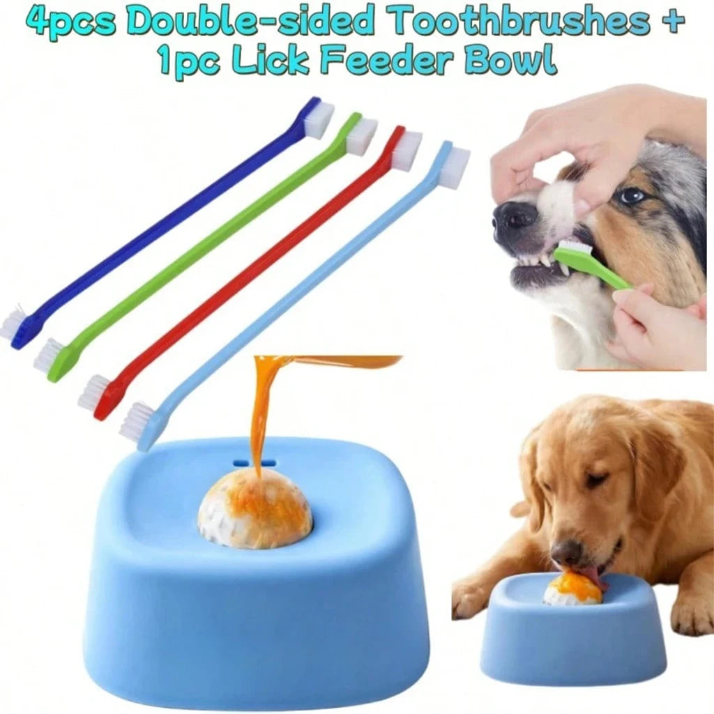 5pcs Anti-Choking Slow Feeder Dog Bowl Non-Slip 3/4 Cup -4pcs Double-Sided Toothbrushes  Liquid Treats Bone Broth Ice Cream Yogurt