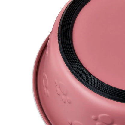 Medium Stainless Steel Embossed Dog Bowl, Pink Paws，
