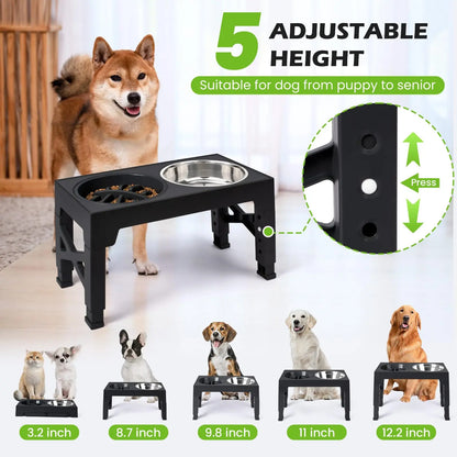 Adjustable Elevated Dog Feeder Stainless Steel Food Water Bowls,  for Small Medium Large Dogs